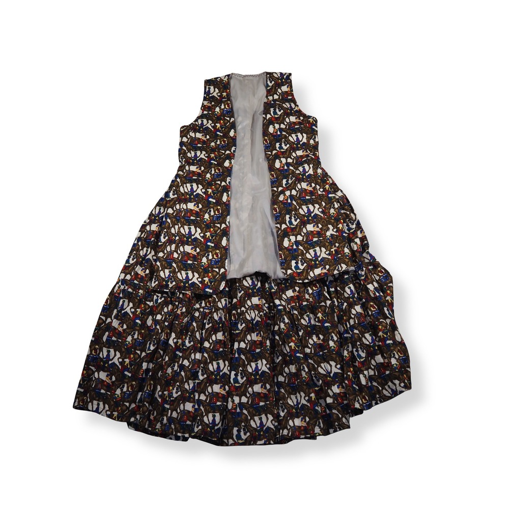 Handmade Horse Racing Skirt & Vest Set Women M Brown Equestrian Novelty Print